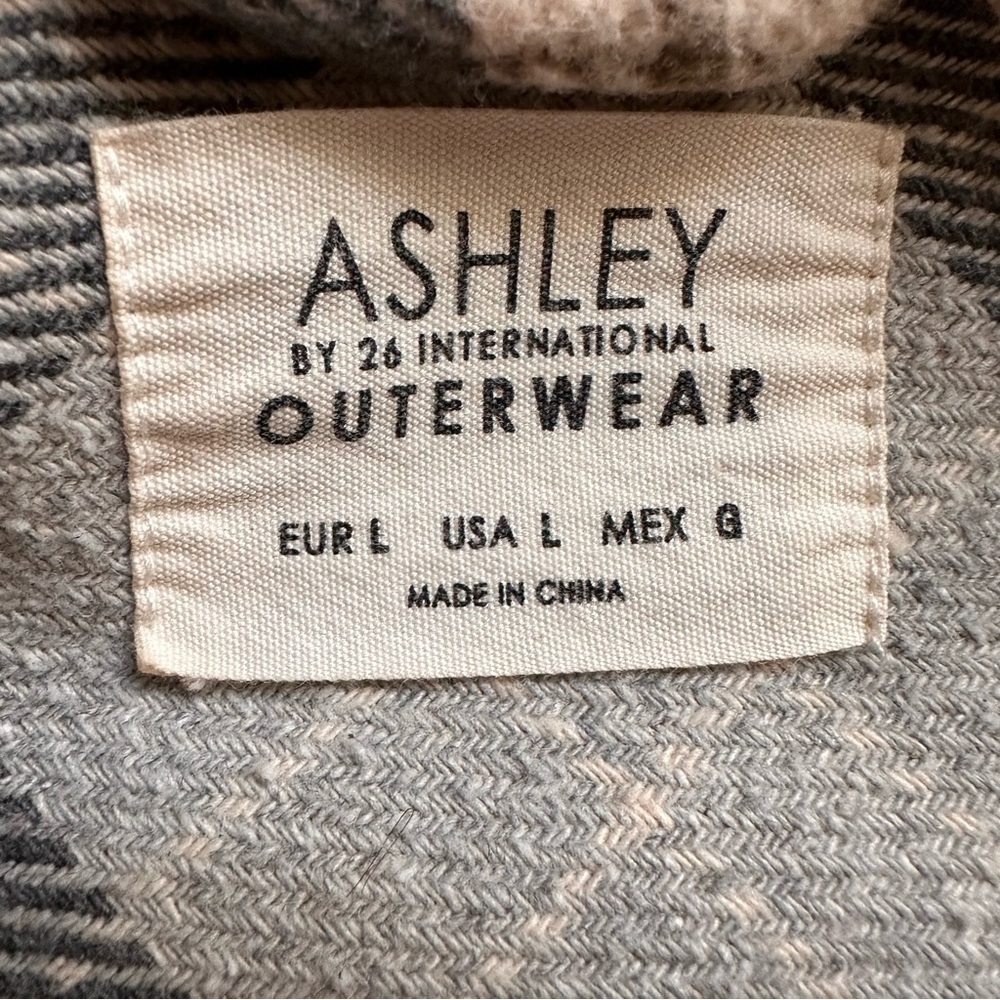 Ashley by 26 International Plaid Shacket Jacket Coat Beige Gray Wool Blend L - Picture 6 of 7